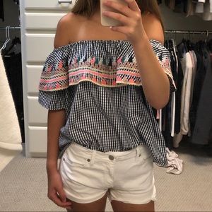 Navy Gingham Off The Shoulder Top Colorful